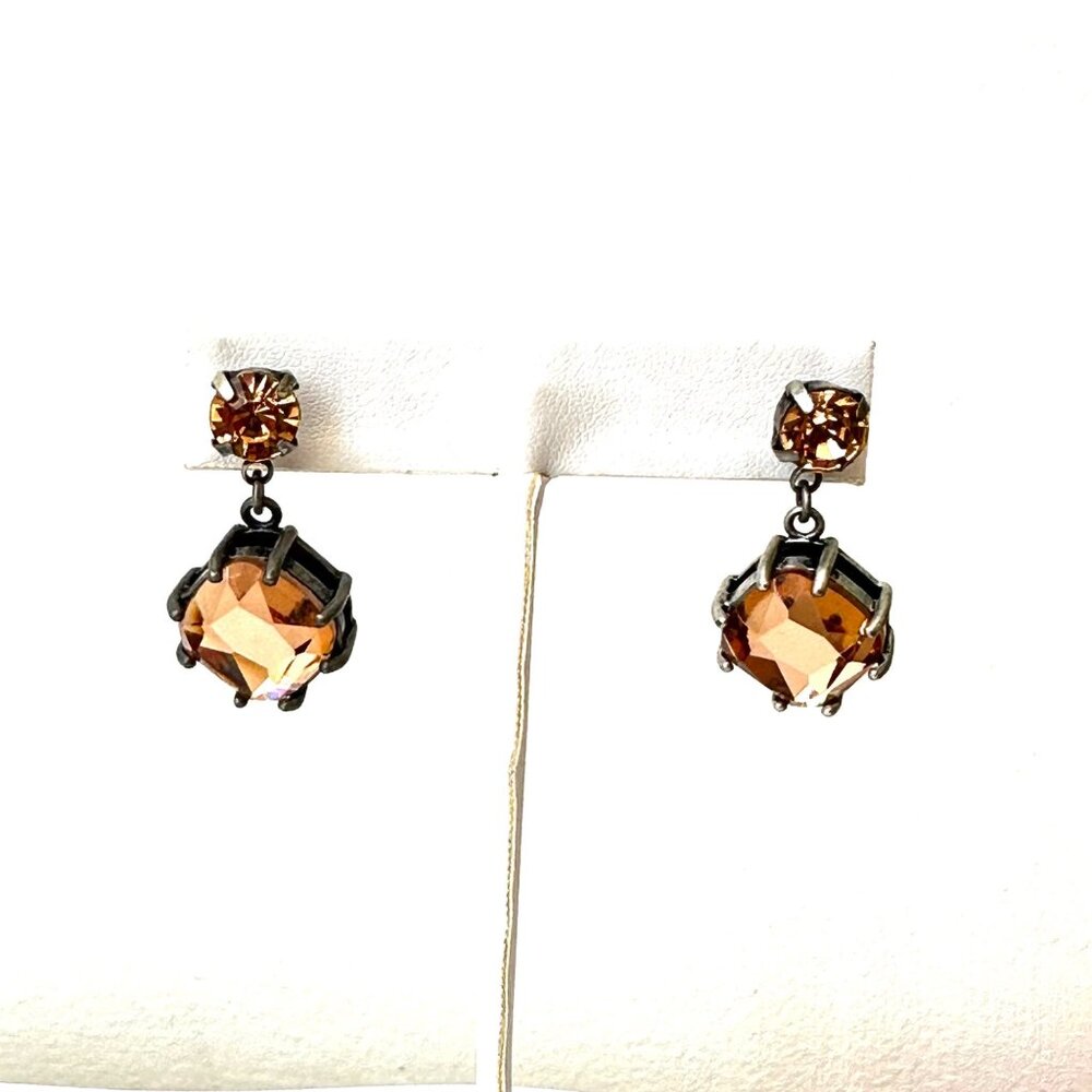 Amber Crystal Drop Earrings With Silver-Tone Setting
